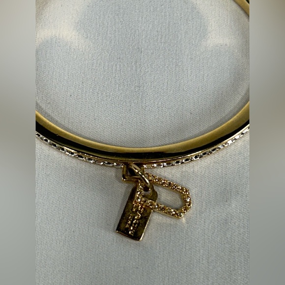 Coach Jewelry Gold Hinged Bangle Bracelet Cubic Zirconia Encrusted Gems 2 Charms - Picture 6 of 10